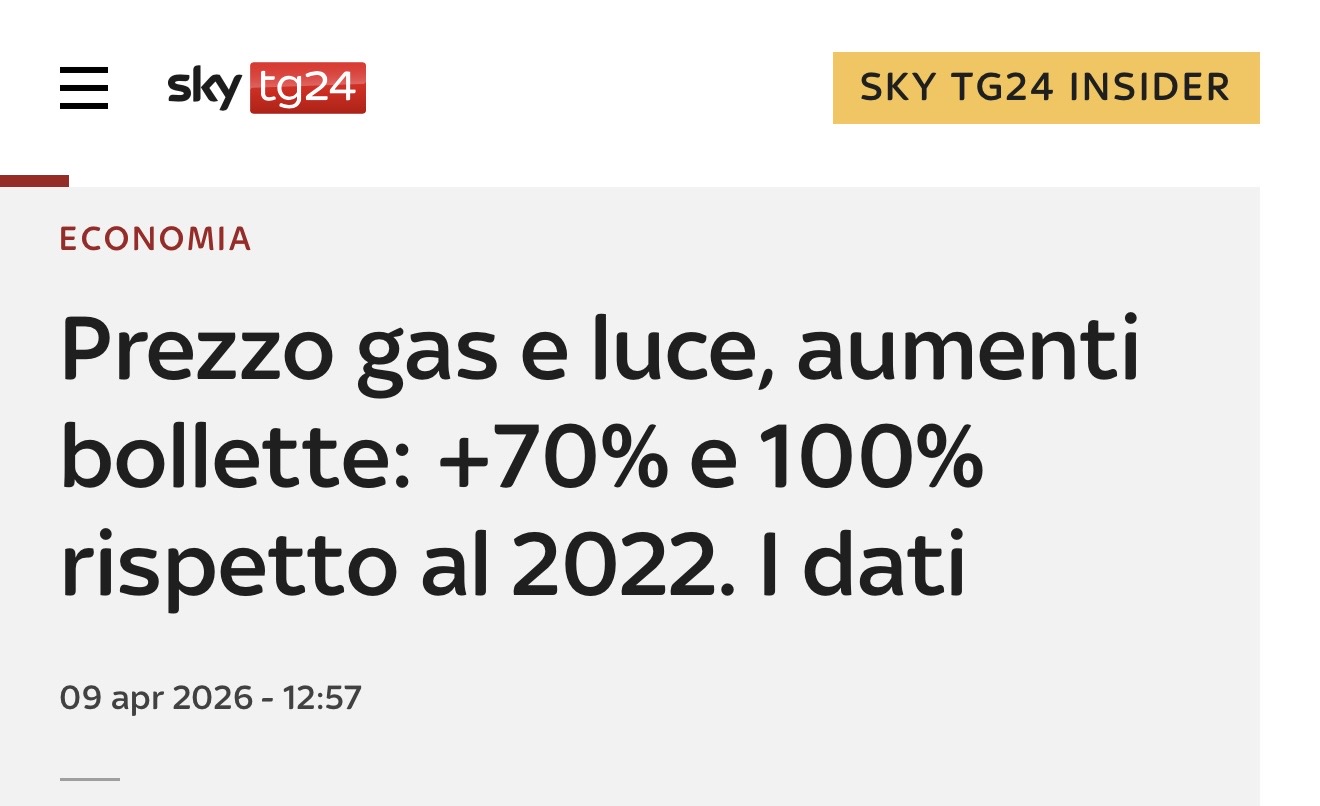 Bollette: +70% luce, +100% gas vs 2022