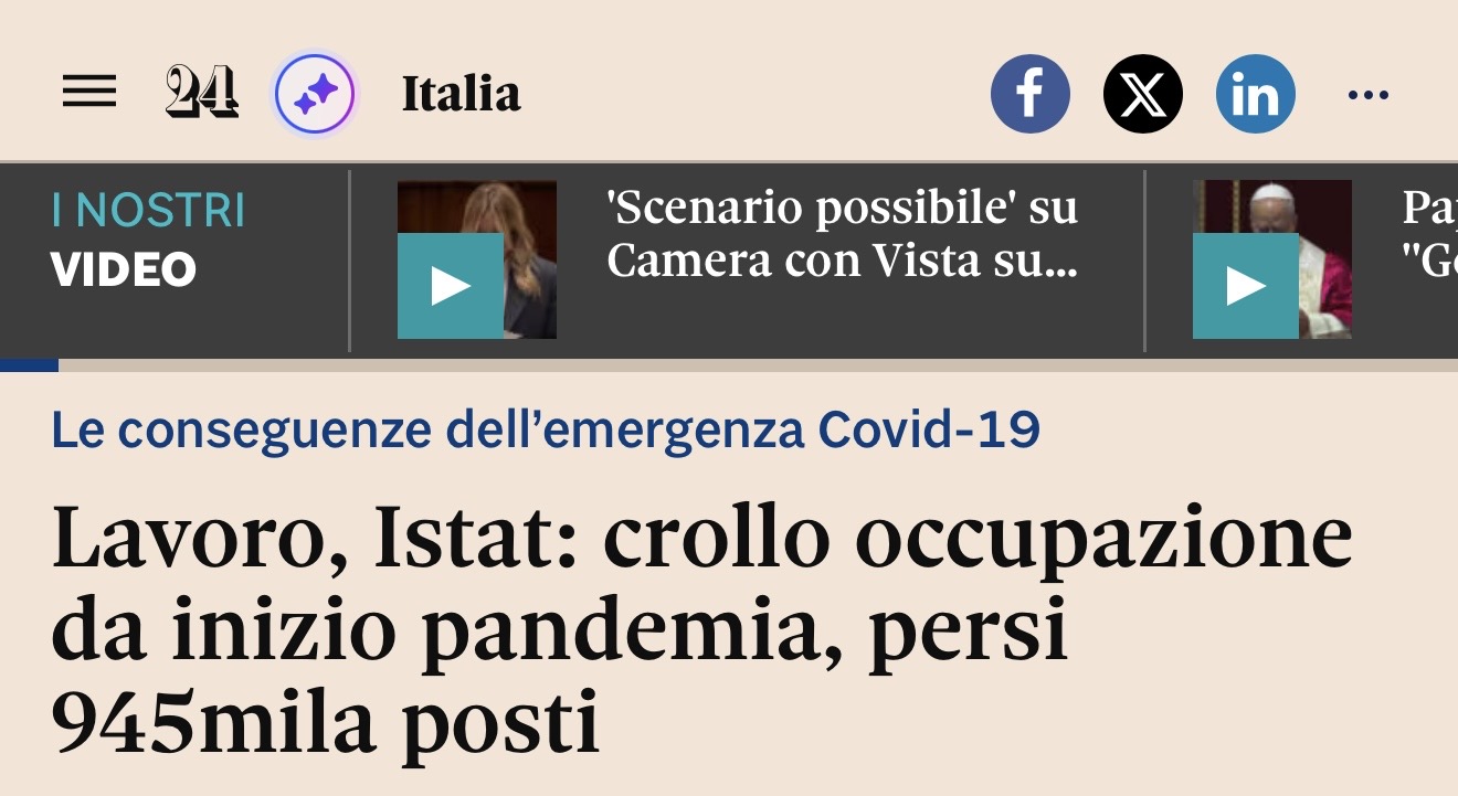 Crollo occupazione: persi 945mila posti