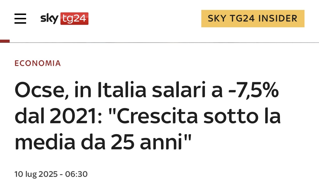 In Italia salari a -7,5% dal 2021